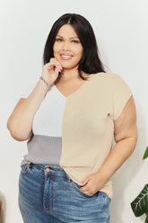 Trendy Color Block V-Neck Knit Top for Stylish Comfort